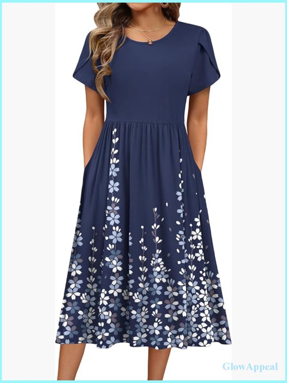 Women Summer A-Line Midi Dress Flowy Short Sleeve T-Shirt Dress Beach Sundress